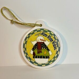 Christmas Ornament Snowman Warm Winter Wishes Double Sided Porcelain